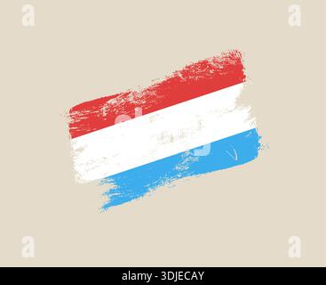 Drapeau national luxembourgeois peint d'un coup de pinceau grunge artistique, illustration vectorielle patriotique sur un fond isolé. Illustration de Vecteur