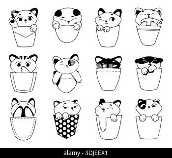 Chatons dans les poches. illustrations de la collection de chaton kawaii Illustration de Vecteur