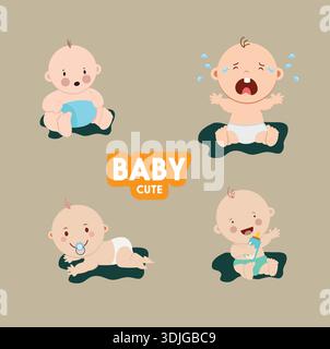 Collection Baby Icons montrant divers gestes mignons dans un style plat Illustration de Vecteur