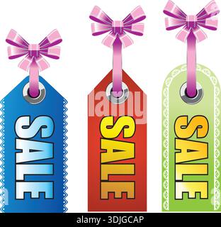 Étiquettes de vente élégantes avec des arcs roses – étiquettes de réduction promotionnelle Illustration de Vecteur