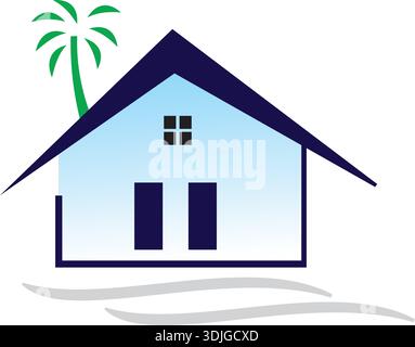 Logo Tropical Beach House avec Palm Tree Coastal Real Estate Branding Illustration de Vecteur