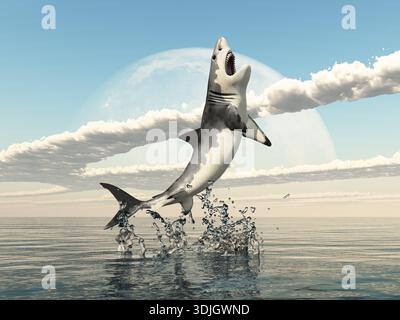 Un grand requin blanc saute hors de la mer Banque D'Images