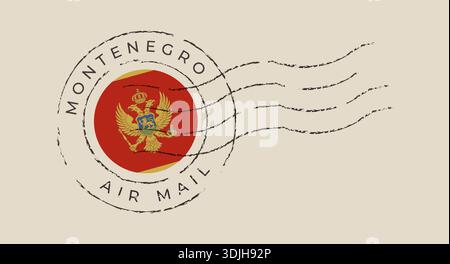 Vecteur de timbre postal aérien drapeau du Monténégro montrant un cachet postal grunge vintage pour les voyages internationaux et l'affranchissement.. Illustration de Vecteur