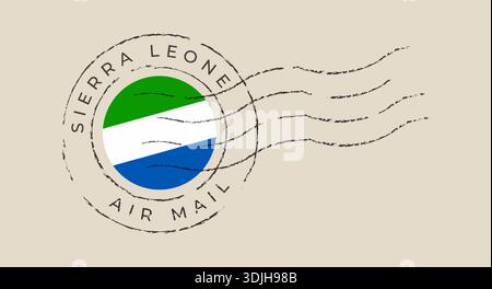 Vecteur de timbre-poste drapeau Sierra Leone postal pour courrier aérien international avec un style rétro grunge vintage.. Illustration de Vecteur