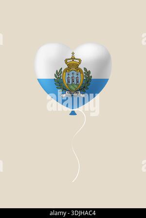 Un ballon en forme de cœur en 3D arborant le drapeau de Saint-Marin, flottant comme symbole de l'amour patriotique et de la célébration. Illustration de Vecteur