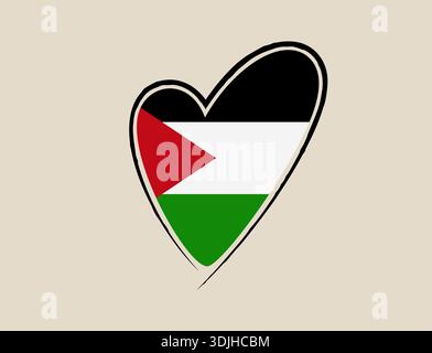 Drapeau palestinien conçu dans une forme de coeur d'amour, un puissant vecteur symbole de soutien, de solidarité et de paix. Illustration de Vecteur