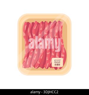 Boeuf haché avec de la graisse dans un paquet sur un fond blanc. Illustration de Vecteur