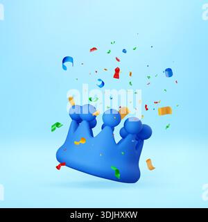Couronne bleue 3d avec sphères et confettis tombant Illustration de Vecteur