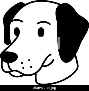 Chien de dessin animé souriant avec des oreilles noires et un nez rond. Nettoyer la tête d'animal vecteur noir et blanc Illustration de Vecteur