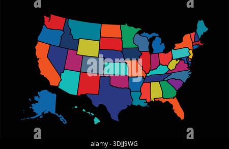Carte des États-Unis avec abréviations d'État – carte vectorielle haute résolution des États-Unis d'Amérique. Illustration de Vecteur