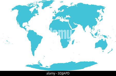 Illustration vectorielle plate propre d'une carte du monde montrant tous les continents en couleur turquoise sur un fond blanc, adapté à la géographie, aux concepts globaux Illustration de Vecteur