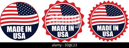 Fabriqué aux États-Unis étiquette et icône – emblème de produit américain, badge USA, illustration vectorielle de collection logo Illustration de Vecteur
