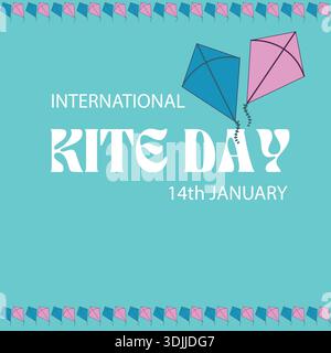 Cerfs-volants colorés volant dans un ciel bleu et le texte « Happy Makar Sankranti », symbolisant la joie, la célébration et la fête traditionnelle de la moisson indienne. Illustration de Vecteur