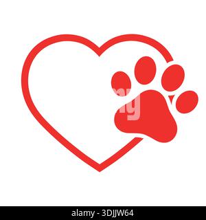 patte de chien en cœur rouge sur fond blanc Illustration de Vecteur
