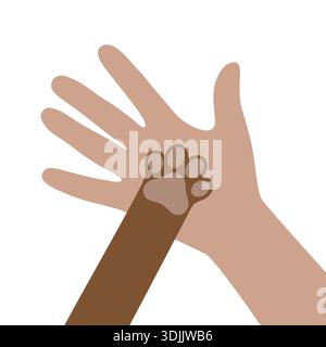 Illustration vectorielle de la main d'un homme avec la patte d'un chien sur un fond blanc Illustration de Vecteur