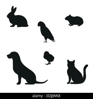 silhouette d'une souris lapin chien de souris et d'un perroquet sur fond blanc Illustration de Vecteur