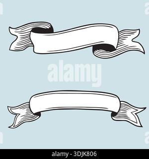 Bannières de ruban décoratif dessinées à la main avec place pour le texte illustration graphique détaillée, tous les éléments sont isolés Illustration de Vecteur