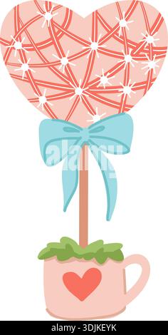 Un topiaire de coeur floral avec un arc dans un pot pour l'amour et un mariage ou la Saint-Valentin Illustration de Vecteur