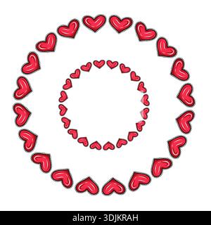 Coeurs rouges brillants disposés en deux formes de couronne. Cadre en forme de coeur circulaire. Illustration vectorielle Illustration de Vecteur