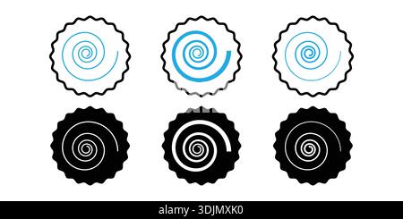Jeu de badges tourbillons Narutomaki et d'icônes spirales. Icônes de capuchon de pièce en spirale. Illustration de Vecteur