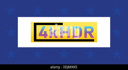 Badge 4K HDR Gold Label sur fond de texture grillée métallique pour les images de haute technologie. Illustration de Vecteur
