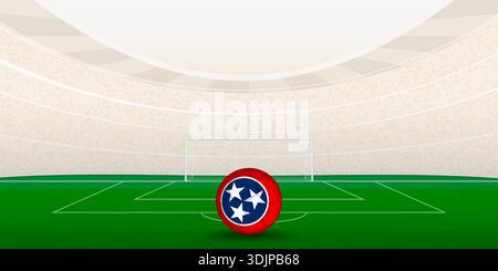 Stade de football du Tennessean avec ballon de football National Flag. Une illustration vibrante d'un terrain de football à l'intérieur d'un stade moderne. Illustration de Vecteur