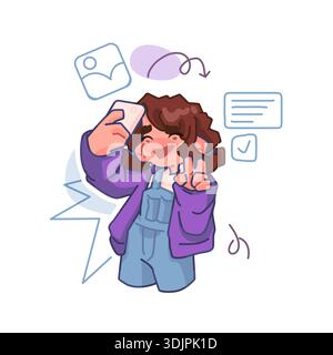 Selfie smartphone personnage de médias sociaux Illustration de Vecteur