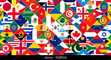 Motif et fond d'écran de drapeaux internationaux, fond de mosaïque de drapeau global. Illustration vectorielle. Illustration de Vecteur