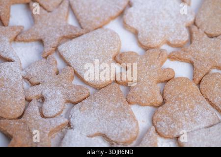 Cuire des biscuits à partir de zéro avec un arôme chaud dans la cuisine, profiter des biscuits de sucre en poudre fraîchement cuits refroidissant sur le plateau dans l'environnement chaud de la cuisine Banque D'Images