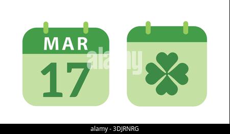 Jeu de vecteurs d'icône plate calendrier St.Patrick's Day. Élément de calendrier du 17 mars isolé. Illustration de Vecteur