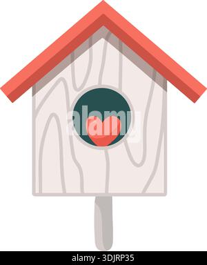Illustration de dessin animé mignonne d'un nichoir en bois avec coeur. Illustration de Vecteur