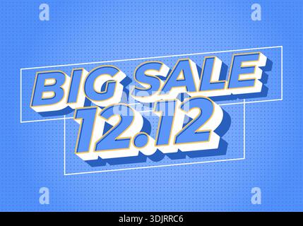 Bannière promotionnelle bleue avec Big Sale 12,12 en gras blanc et jaune texte. Illustration de Vecteur