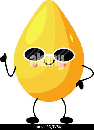 Caractère de goutte d'huile jaune dans le style kawaii avec le visage souriant heureux. Illustration liquide de dessin animé isolé sur fond blanc. Illustration de Vecteur