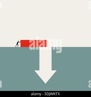Cette illustration vectorielle minimale montre un homme d'affaires essayant de construire un pont à travers un fossé pour éviter le danger. Il s'agit d'un concept de gestion des risques commerciaux Illustration de Vecteur