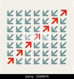 Cette illustration vectorielle minimale montre un homme d'affaires individuel allant à contre-courant du flux de flèches. C'est un symbole de leadership et un concept de choo Illustration de Vecteur