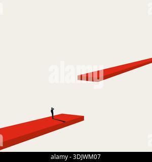 Cette illustration vectorielle minimale montre un homme d'affaires à un écart, symbolisant un défi commercial et le besoin de croissance, de succès et de progrès vers Illustration de Vecteur