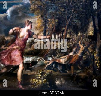 La mort d'Actaeon, par le Titien, vers 1559-75 Banque D'Images