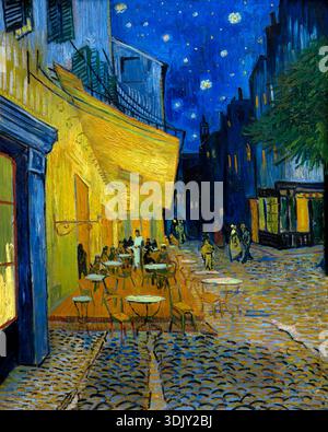 Terrasse d'un café de nuit, par Vincent van Gogh, 1888, Kroller-Muller Museum, le Parc national Hoge Veluwe, Otterlo, Pays-Bas, Europe Banque D'Images