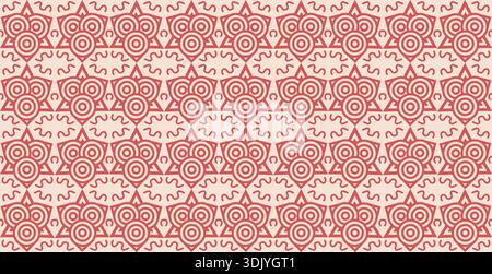 Un motif artistique sans couture inspiré de l'art ethnique et folklorique, mettant en valeur des motifs circulaires stylisés et des éléments espiègles ludiques. Illustration de Vecteur