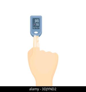 Un sphygmo-oxymètre du bout des doigts sur fond blanc. EQUIPEMENT médical. Les soins de santé. Mesure du pouls et des niveaux d'oxygène dans le sang. Illustration de Vecteur