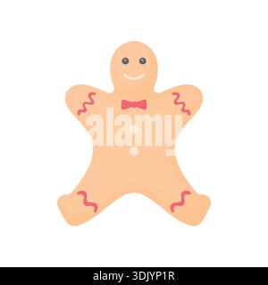 Homme en pain d'épice souriant avec glaçage sur fond blanc. Produit de confiserie Illustration de Vecteur