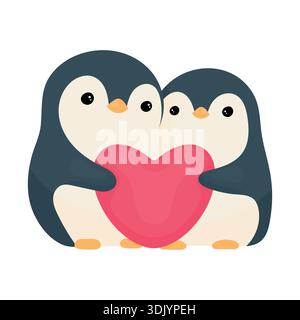 Un couple de pingouins mignon dans l'amour sur un fond blanc. Les pingouins tiennent un cœur. Illustration vectorielle pour la Saint-Valentin. Illustration de Vecteur