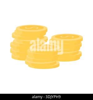 Pile de pièces d'or sur fond blanc. Concept d'argent. Trois piles de pièces. Symbole d'une grande victoire. Illustration de Vecteur