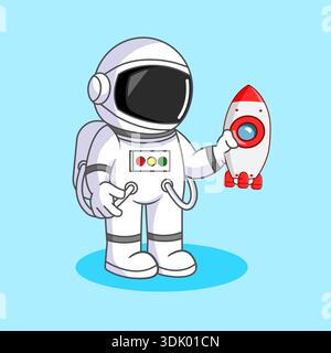 Astronaute de l'espace mignon avec Toy Rocket Vector illustration dessin animé Illustration de Vecteur
