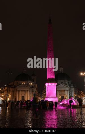 Roma, Italie. 28 janvier 2026. Giro d'Italia 2026, monumenti illuminati di Rosa a 100 giorni dalla partenza, Obelisco e la Fontana di Piazza del Popolo Roma, Italia - Mercoledì Gennaio 28, 2026 - Sport -ciclismo ( photo par Alfredo Falcone/LaPresse ) Giro d'Italia 2026, monuments illuminés par Rosa 100 jours avant le départ, Obélisque et fontaine sur Piazza del Popolo Rome, Italie - mercredi 28 janvier 2026 - Sport - ciclismo (photo par Alfredo/LaPresse Live News) Banque D'Images