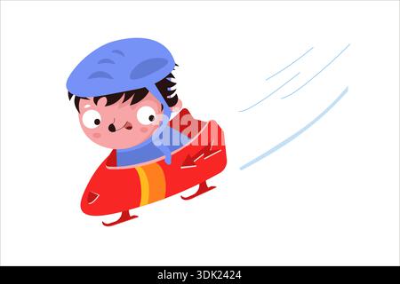 Hérisson de caractère mignon en traîneau. Sport de bobsleigh et compétitions hivernales. Illustration plate vectorielle isolée sur fond blanc pour les livres d'enfants. Illustration de Vecteur