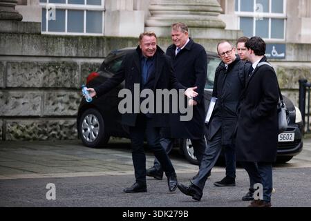 Michael Flatley (left) at Belfast High Court where Switzer Consulting is taking legal action in a civil case against the choreographer and dancer for alleged breach of contract, relating to an agreement the firm says was reached to allow it to run the dance shows. Picture date: Thursday January 29, 2026. Banque D'Images