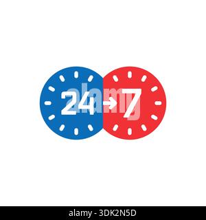 logo 7 24. 7 jours, logo de service 24 heures. 7-24 concept. Illustration de Vecteur