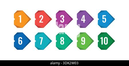 1-10 numéros colorés web, internet, élément graphique. modèle de bannière de 1-10 numéros sur fond blanc Illustration de Vecteur