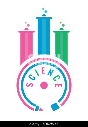 tubes à essai colorés et stylo rond. concept scientifique. Illustration de Vecteur